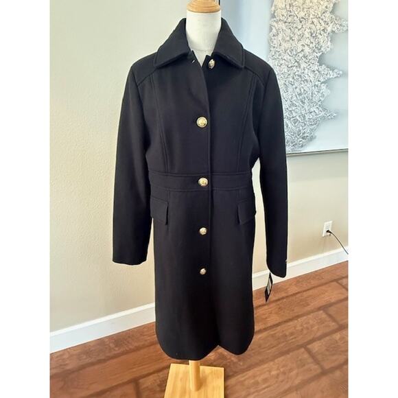 Tommy Hilfiger Women's Sz Large Single Breasted Coat Black Gold Buttons $315 - Picture 5 of 11